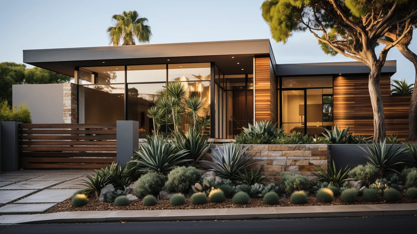 Modern home in Del Mar with aluminum-wood fencing