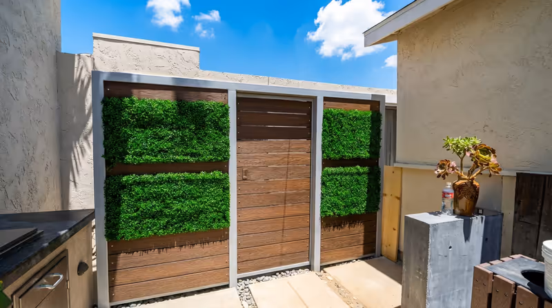 Custom composite privacy gate with living-wall panels, San Diego